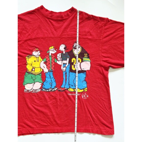 Vtg Popeye Shirt 90s Hip Hop Streetwear Y2K Red Size XL Graphic Tee 1993 King - Picture 6 of 16